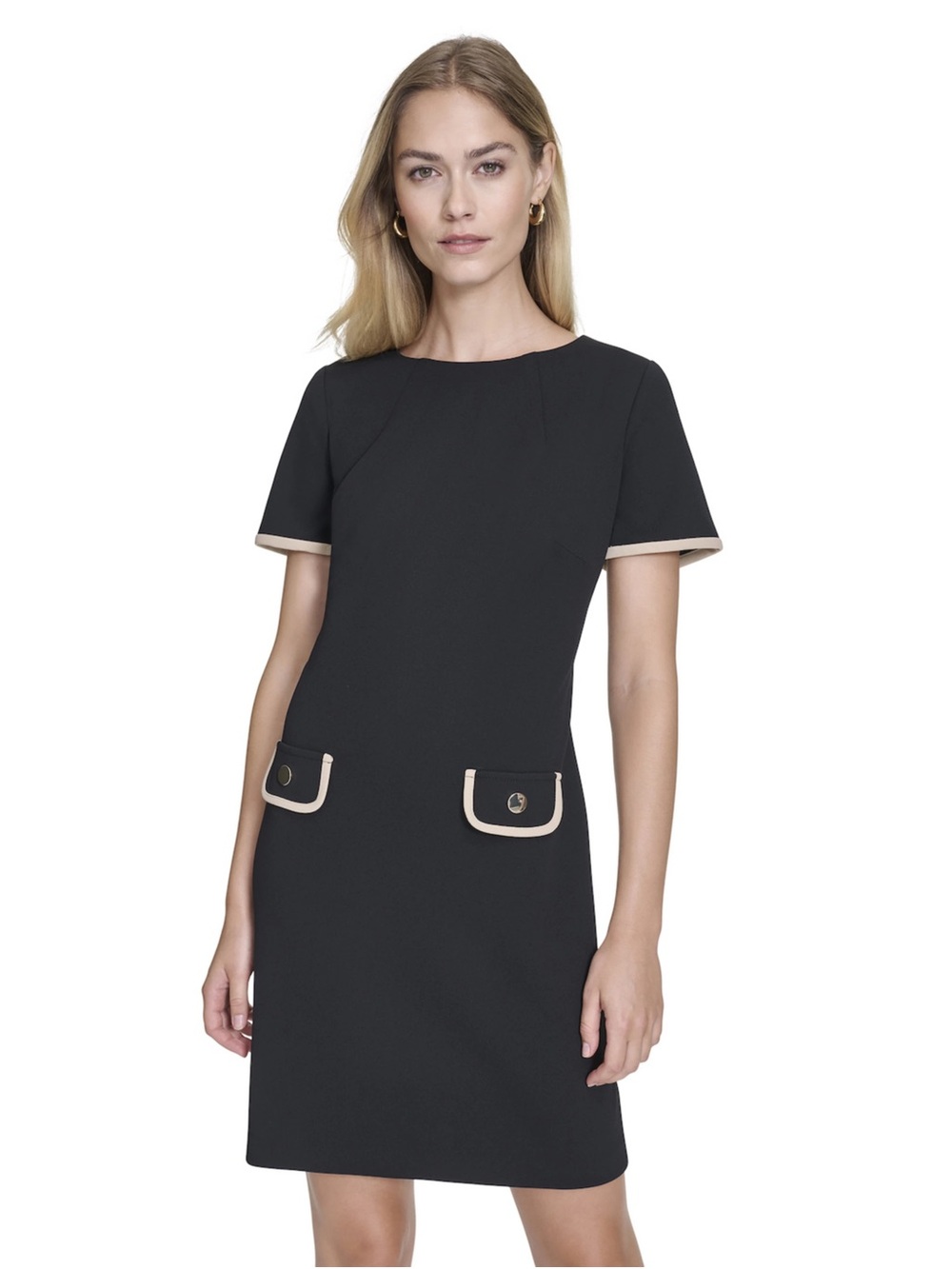 Tommy Hilfiger Short Sleeve Scuba Crepe Contrast Trim Dress Contrast Trim Mini